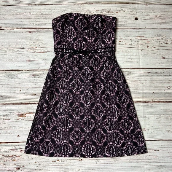 Helen Wang NYC Pink with Black Lace Strapless Fit and Flare Dress Sz 4 - Picture 1 of 16